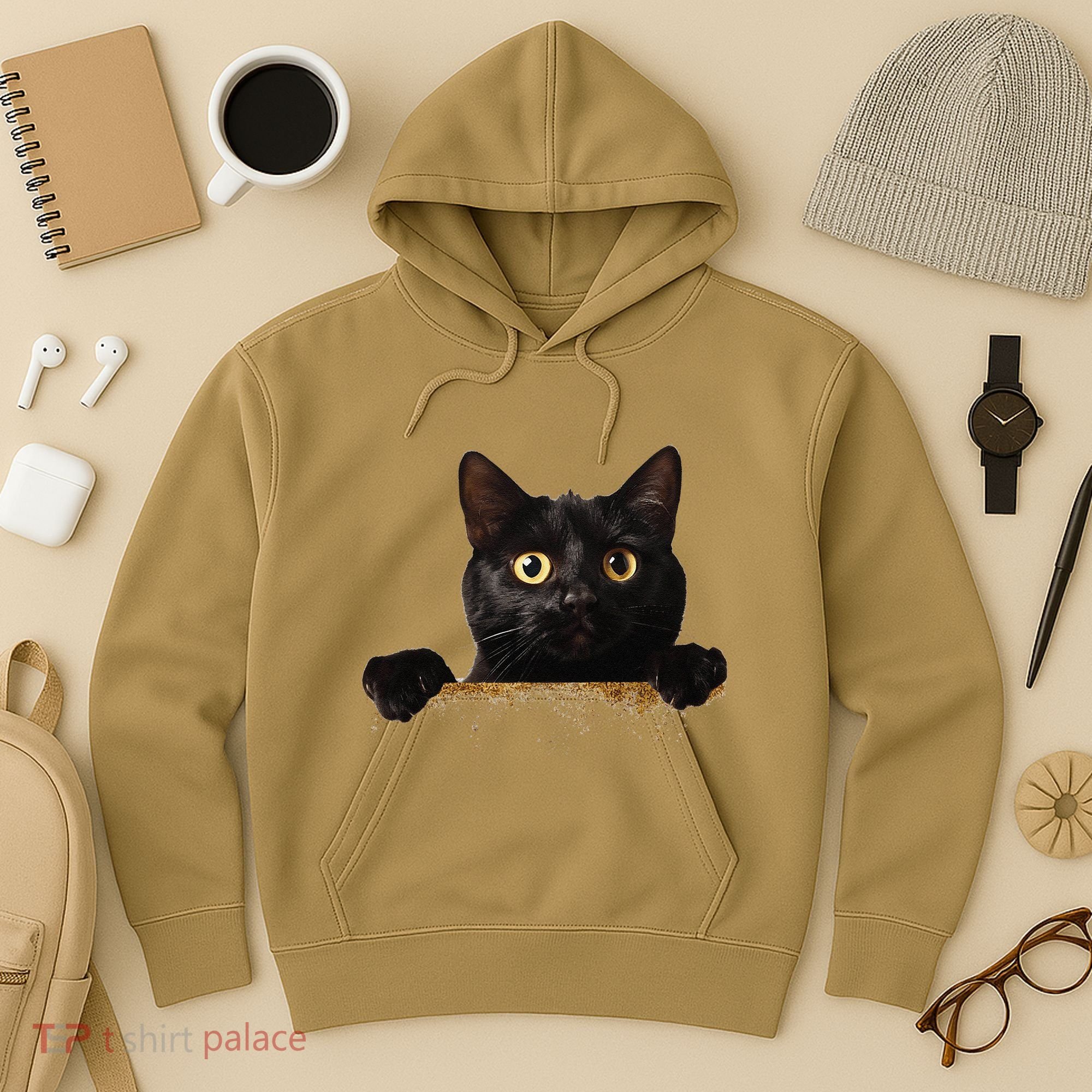 Funny Curious Adorable Cat Black Peeking Kitten Pet Lovers Hoodie