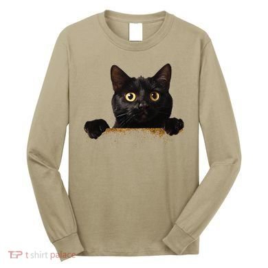 Funny Curious Adorable Cat Black Peeking Kitten Pet Lovers Long Sleeve Shirt