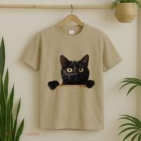 Funny Curious Adorable Cat Black Peeking Kitten Pet Lovers T-Shirt thumb 2