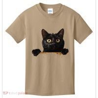 Funny Curious Adorable Cat Black Peeking Kitten Pet Lovers Kids T-Shirt thumb 0