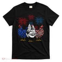 Funny Chickens American Flag Patriotic Farmer 4th Of July T-Shirt thumb 0