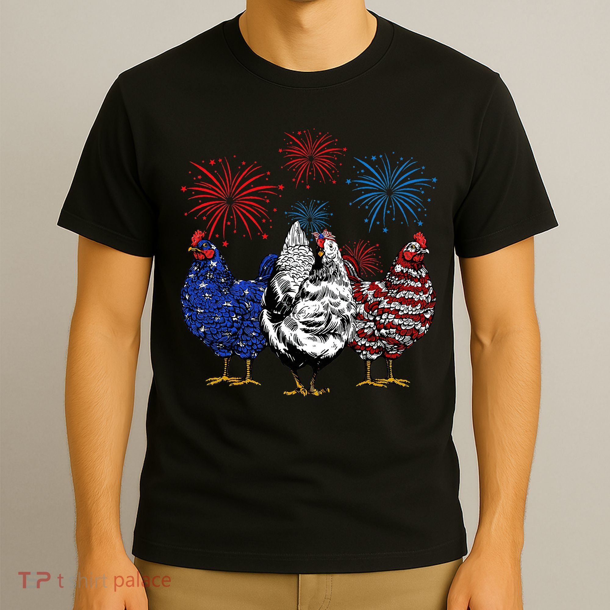 Funny Chickens American Flag Patriotic Farmer 4th Of July T-Shirt