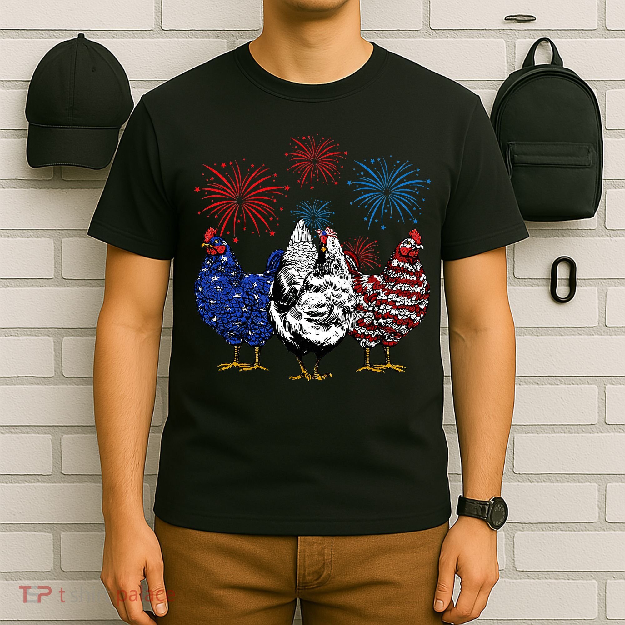 Funny Chickens American Flag Patriotic Farmer 4th Of July T-Shirt
