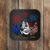 Funny Chickens American Flag Patriotic Farmer 4th Of July Coaster thumb 0