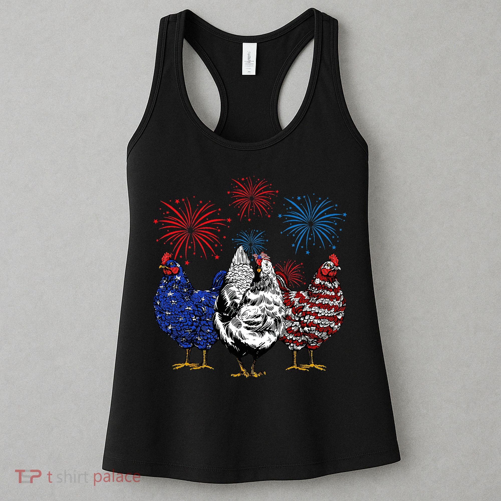 Funny Chickens American Flag Patriotic Farmer 4th Of July Women's Tank Top