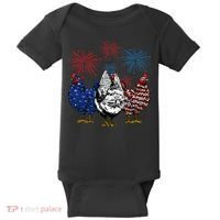 Funny Chickens American Flag Patriotic Farmer 4th Of July Baby Bodysuit thumb 0