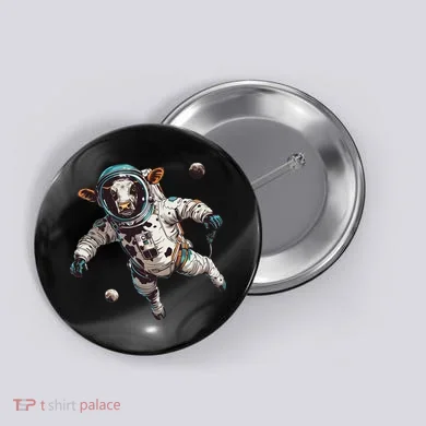 Funny Cow Astronaut In Space Button