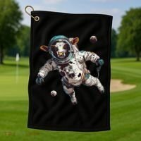 Funny Cow Astronaut In Space Golf Towel thumb 1