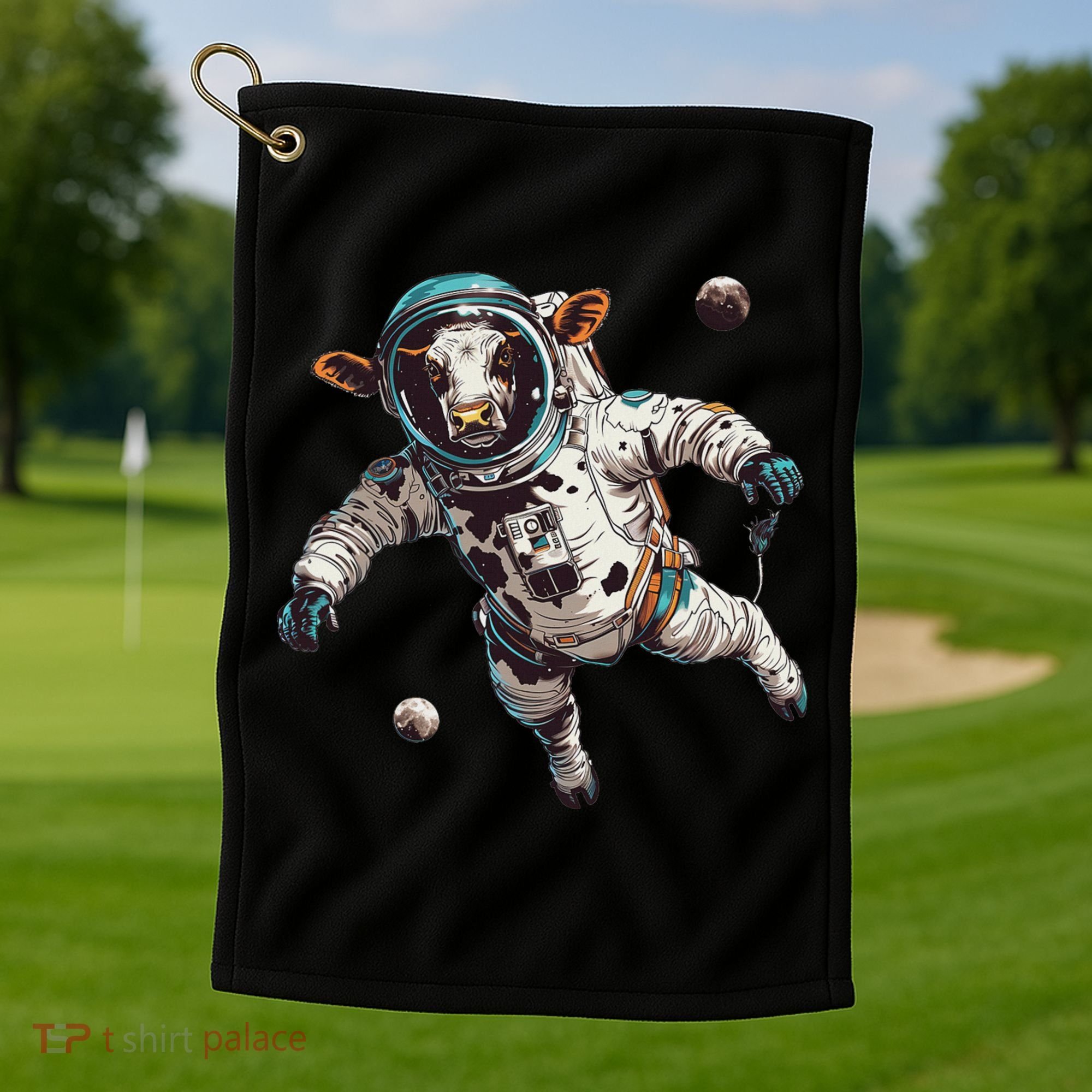 Funny Cow Astronaut In Space Golf Towel