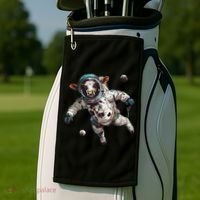 Funny Cow Astronaut In Space Golf Towel thumb 2