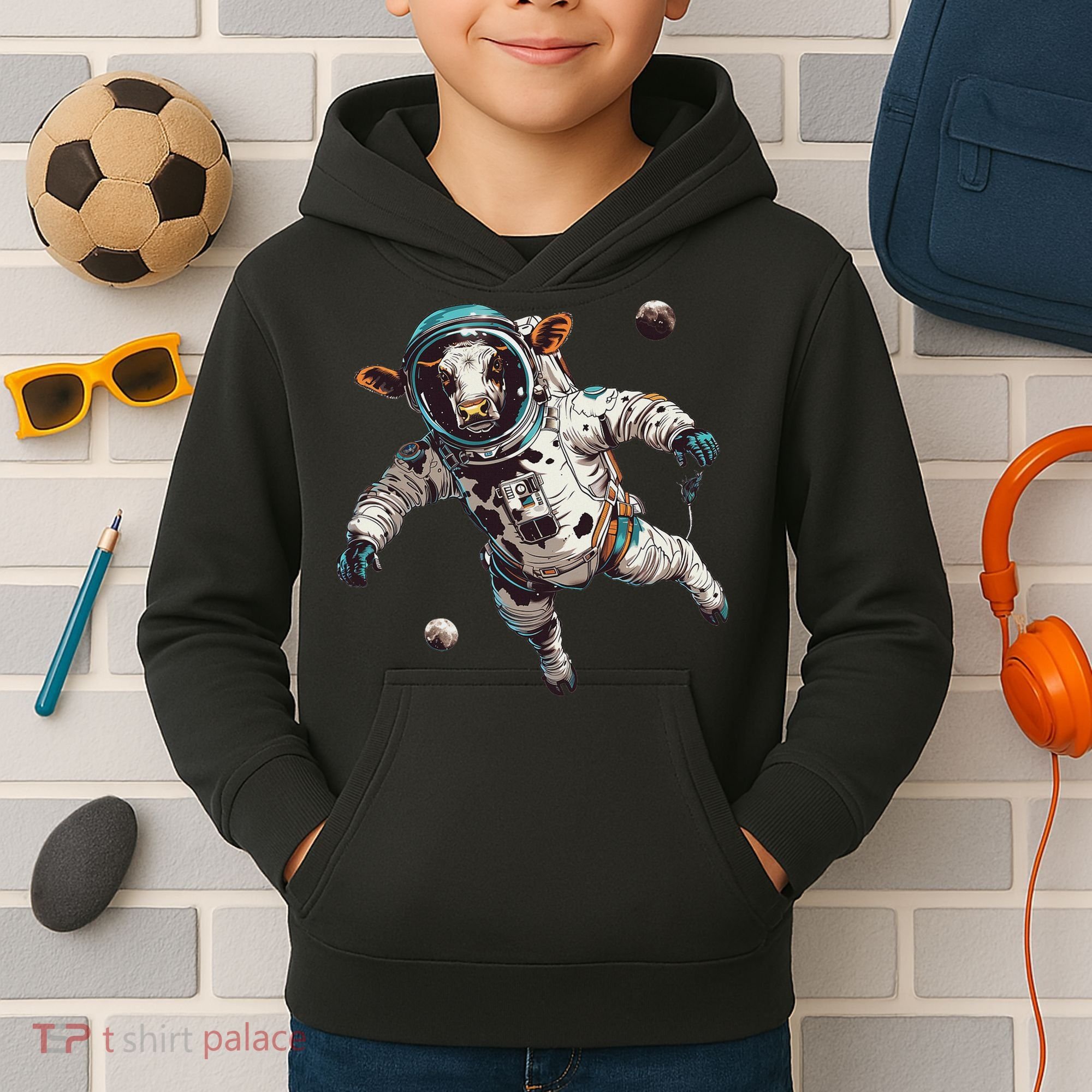 Funny Cow Astronaut In Space Kids Hoodie