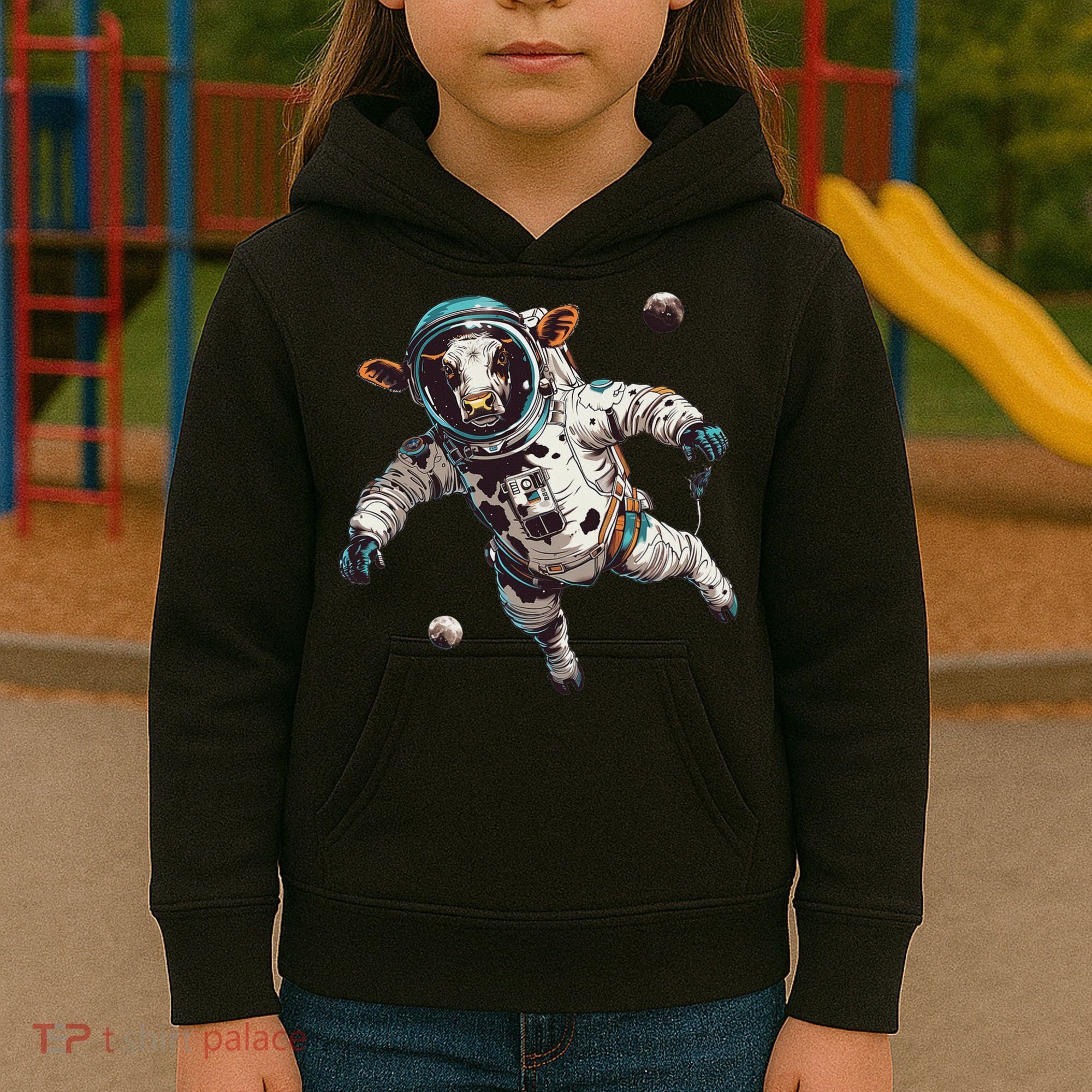 Funny Cow Astronaut In Space Kids Hoodie