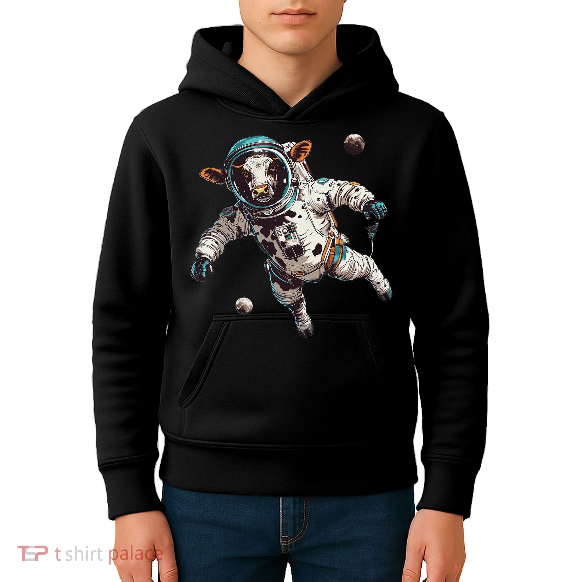 Funny Cow Astronaut In Space Kids Hoodie