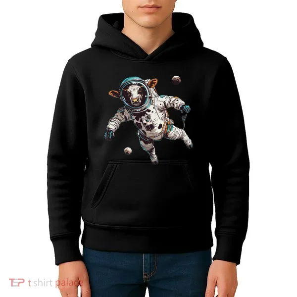 Funny Cow Astronaut In Space Kids Hoodie
