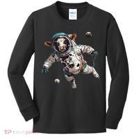 Funny Cow Astronaut In Space Kids Long Sleeve Shirt thumb 0