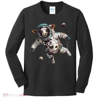 Funny Cow Astronaut In Space Kids Long Sleeve Shirt thumb 0
