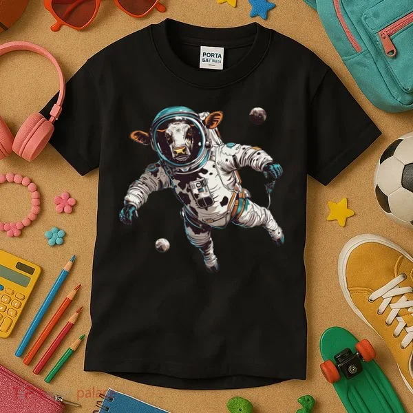 Funny Cow Astronaut In Space Kids T-Shirt