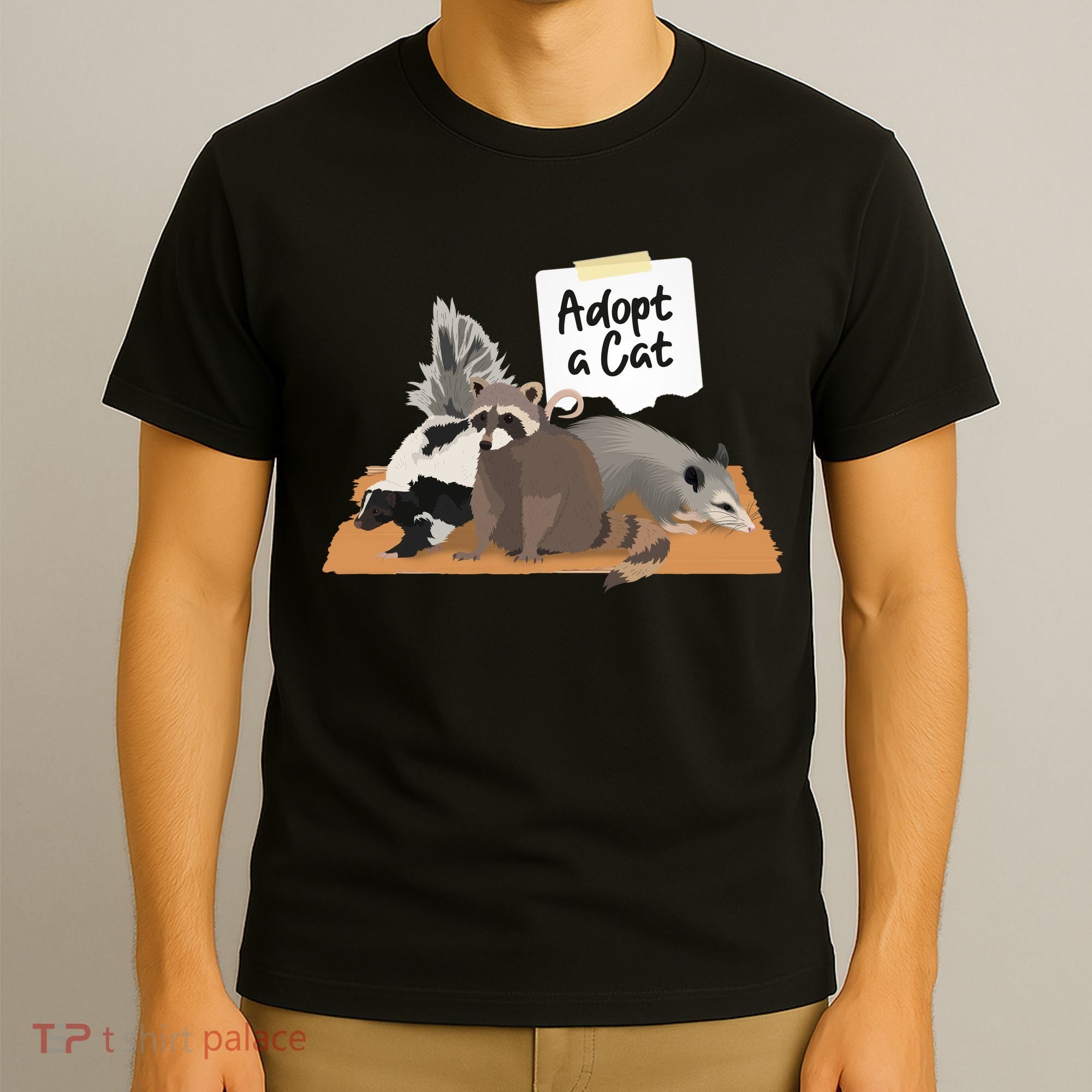Funny Cute Adopt A Cat Skunk Raccoon Opossum T-Shirt