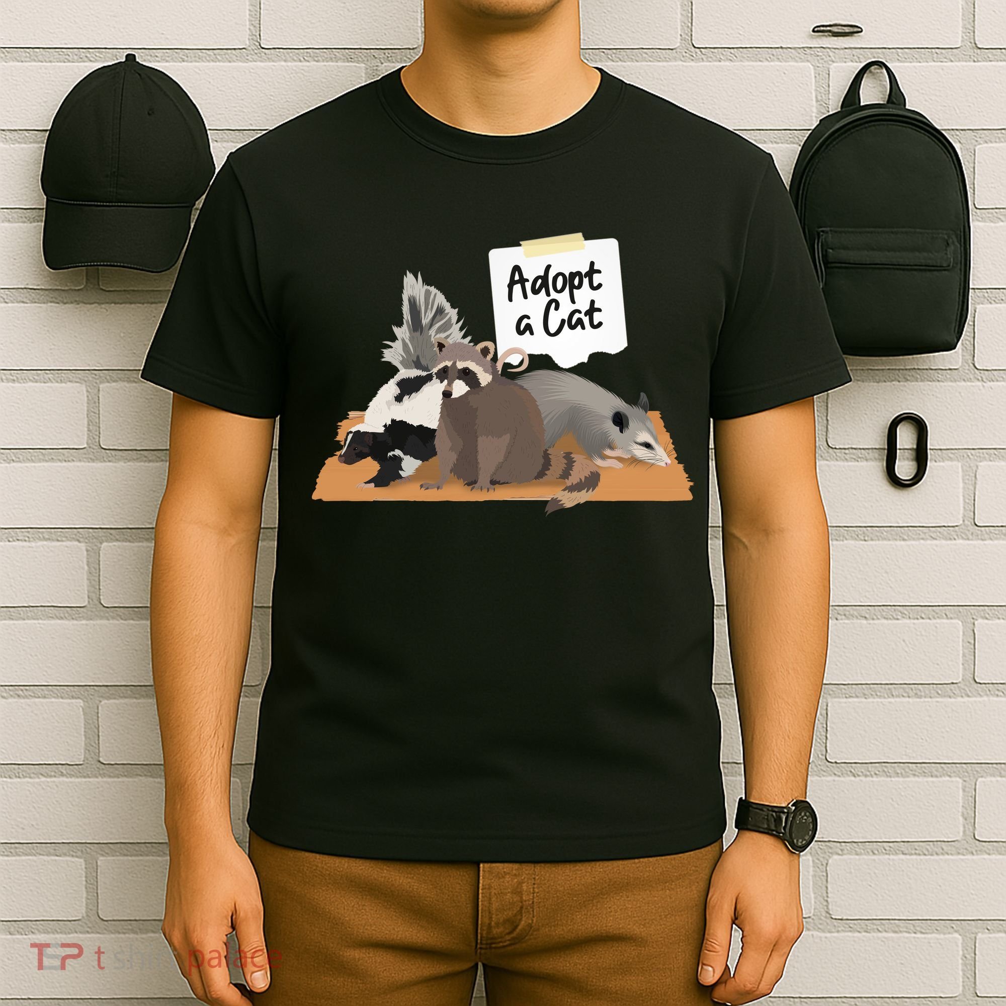 Funny Cute Adopt A Cat Skunk Raccoon Opossum T-Shirt