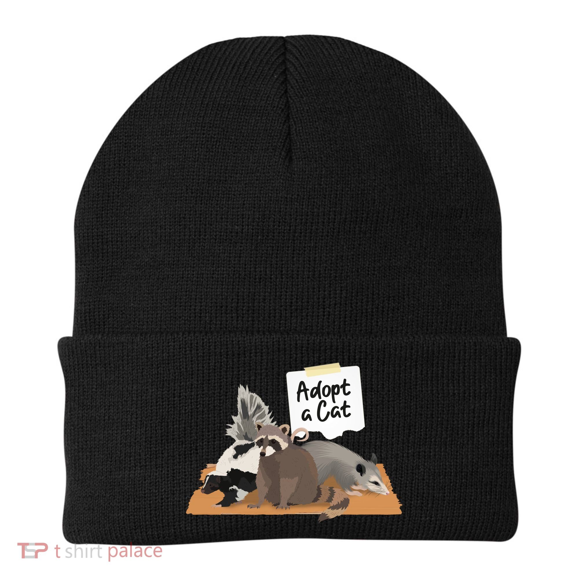 Funny Cute Adopt A Cat Skunk Raccoon Opossum Beanie