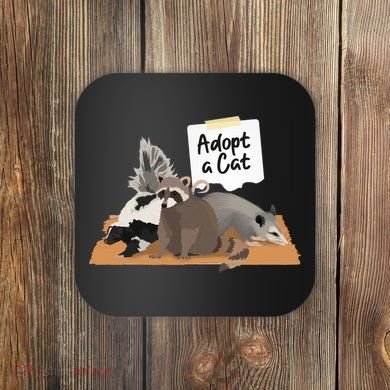 Funny Cute Adopt A Cat Skunk Raccoon Opossum Coaster