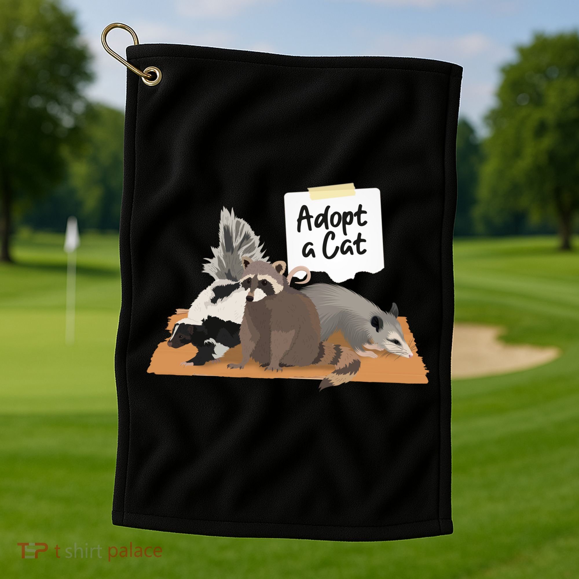 Funny Cute Adopt A Cat Skunk Raccoon Opossum Golf Towel