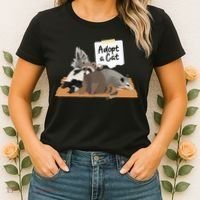 Funny Cute Adopt A Cat Skunk Raccoon Opossum Women's T-Shirt thumb 2