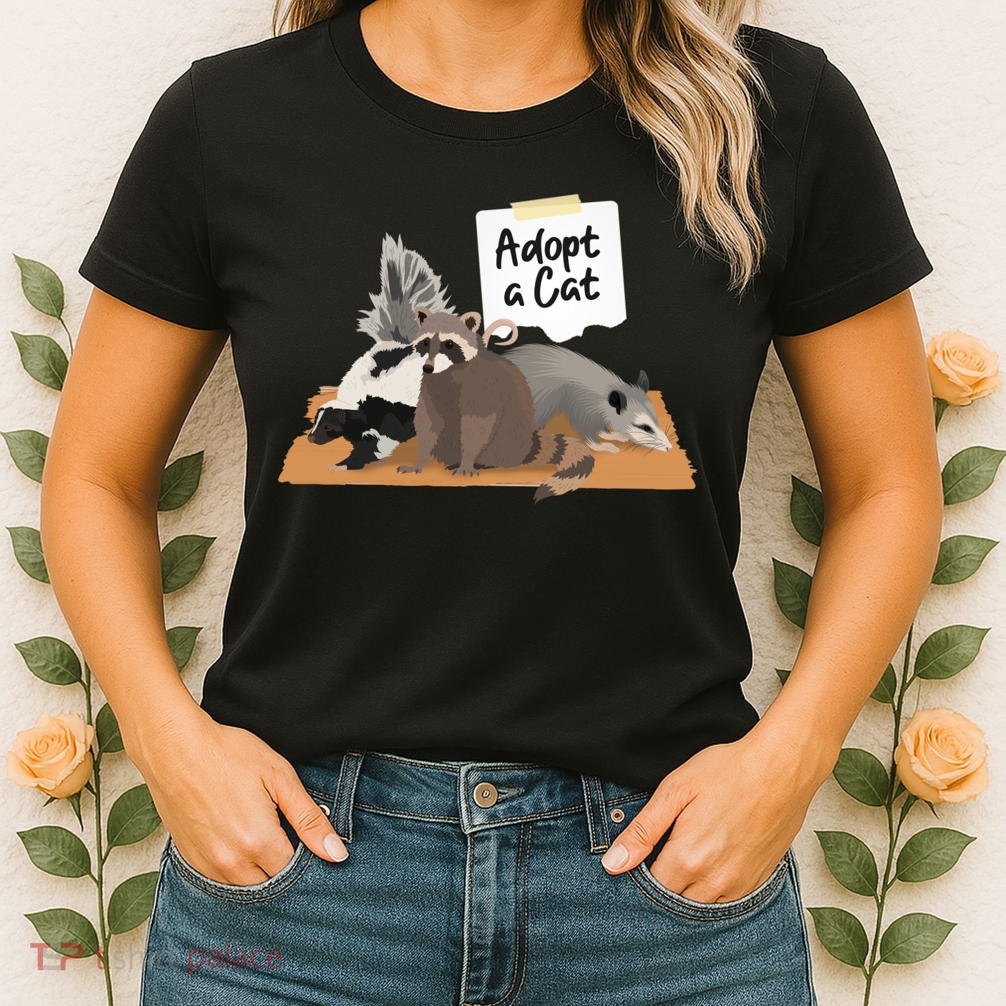 Funny Cute Adopt A Cat Skunk Raccoon Opossum Women's T-Shirt