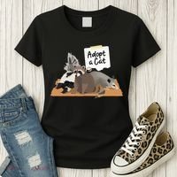 Funny Cute Adopt A Cat Skunk Raccoon Opossum Women's T-Shirt thumb 3