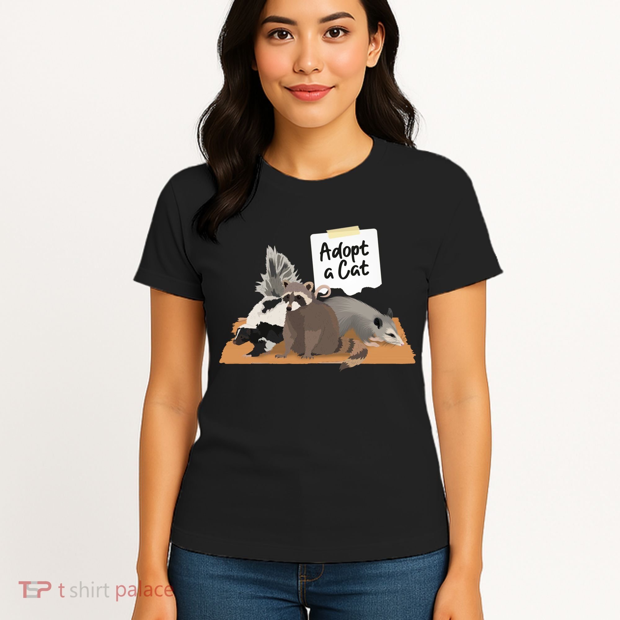 Funny Cute Adopt A Cat Skunk Raccoon Opossum Women's T-Shirt