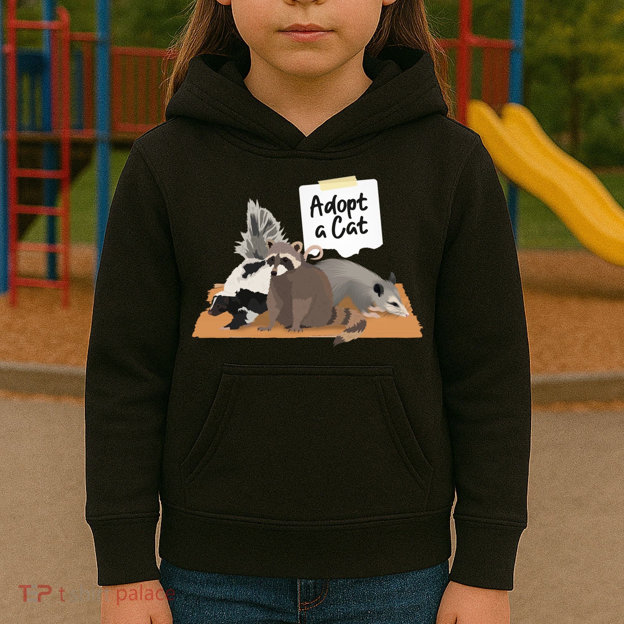 Funny Cute Adopt A Cat Skunk Raccoon Opossum Kids Hoodie