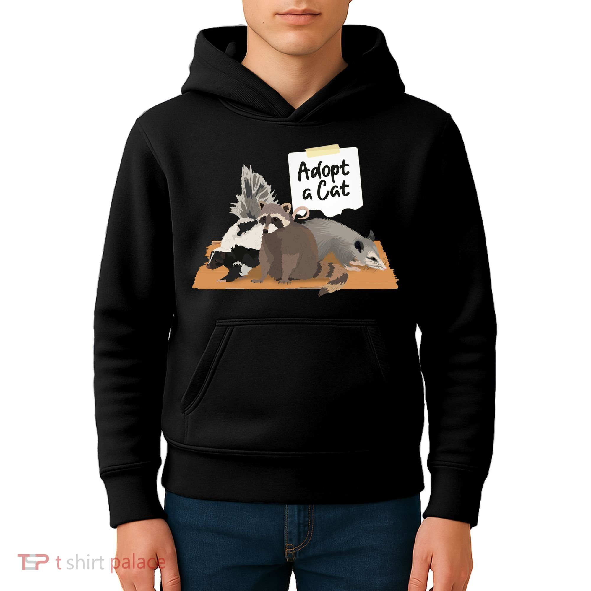 Funny Cute Adopt A Cat Skunk Raccoon Opossum Kids Hoodie
