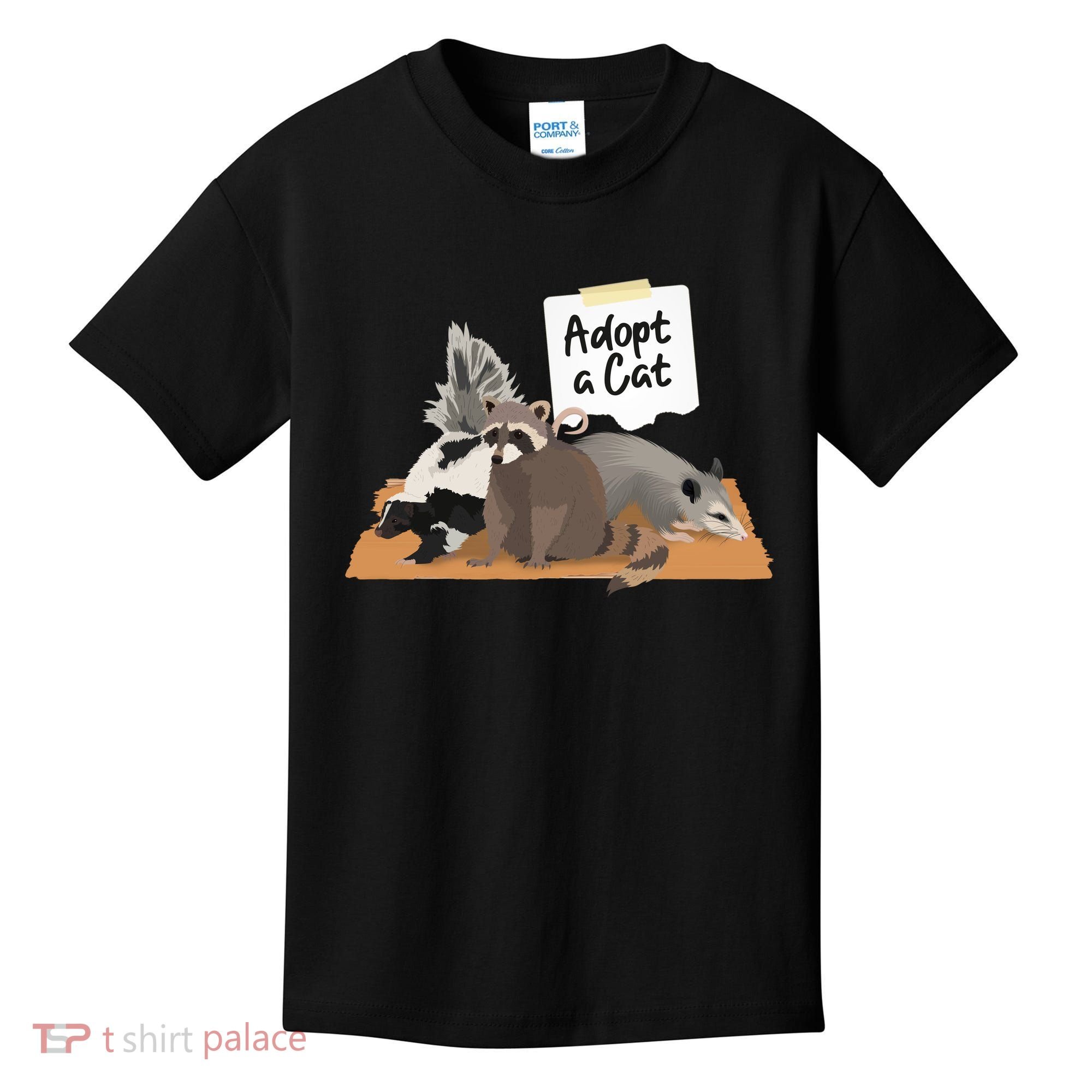 Funny Cute Adopt A Cat Skunk Raccoon Opossum Kids T-Shirt