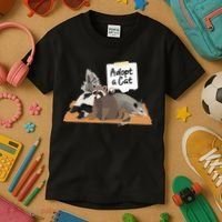 Funny Cute Adopt A Cat Skunk Raccoon Opossum Kids T-Shirt thumb 3