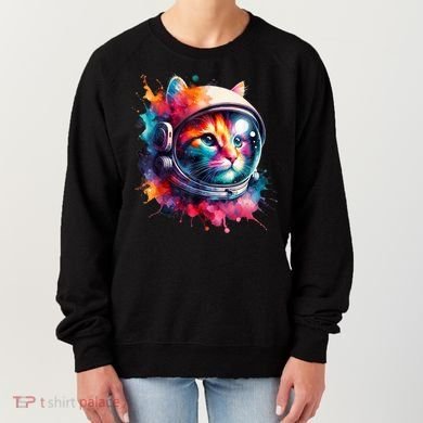 Funny Cat Astronaut Outer Space Watercolor Splash Cat Lover Women's Sweatshirt
