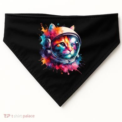 Funny Cat Astronaut Outer Space Watercolor Splash Cat Lover USA-Made Doggie Bandana