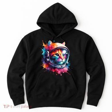 Funny Cat Astronaut Outer Space Watercolor Splash Cat Lover Hoodie