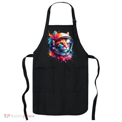 Funny Cat Astronaut Outer Space Watercolor Splash Cat Lover Apron