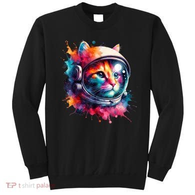 Funny Cat Astronaut Outer Space Watercolor Splash Cat Lover Sweatshirt