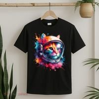 Funny Cat Astronaut Outer Space Watercolor Splash Cat Lover T-Shirt thumb 2