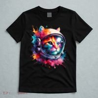 Funny Cat Astronaut Outer Space Watercolor Splash Cat Lover T-Shirt thumb 5