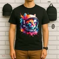 Funny Cat Astronaut Outer Space Watercolor Splash Cat Lover T-Shirt thumb 6