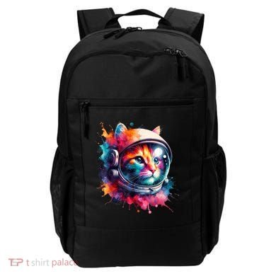 Funny Cat Astronaut Outer Space Watercolor Splash Cat Lover Backpack