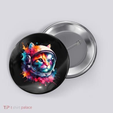 Funny Cat Astronaut Outer Space Watercolor Splash Cat Lover Button