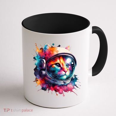 Funny Cat Astronaut Outer Space Watercolor Splash Cat Lover Coffee Mug back