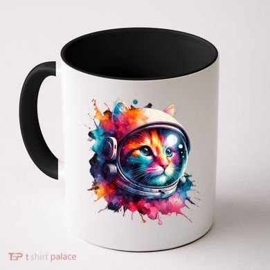 Funny Cat Astronaut Outer Space Watercolor Splash Cat Lover Coffee Mug