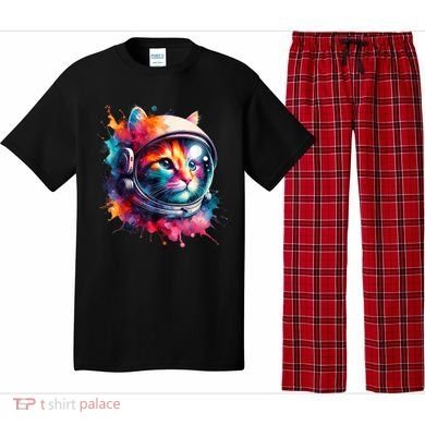 Funny Cat Astronaut Outer Space Watercolor Splash Cat Lover Pajama Set