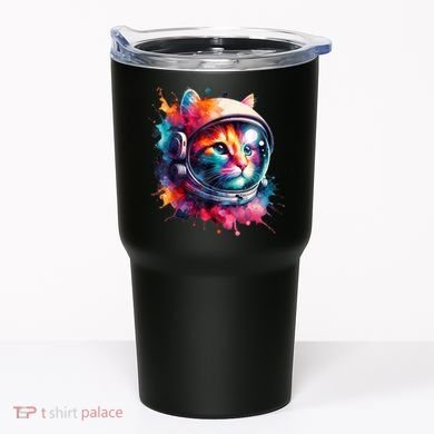 Funny Cat Astronaut Outer Space Watercolor Splash Cat Lover Tumbler
