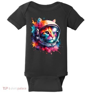 Funny Cat Astronaut Outer Space Watercolor Splash Cat Lover Baby Bodysuit