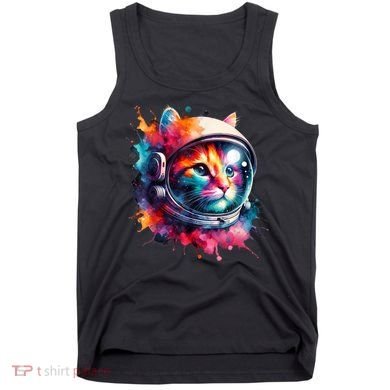 Funny Cat Astronaut Outer Space Watercolor Splash Cat Lover Tank Top